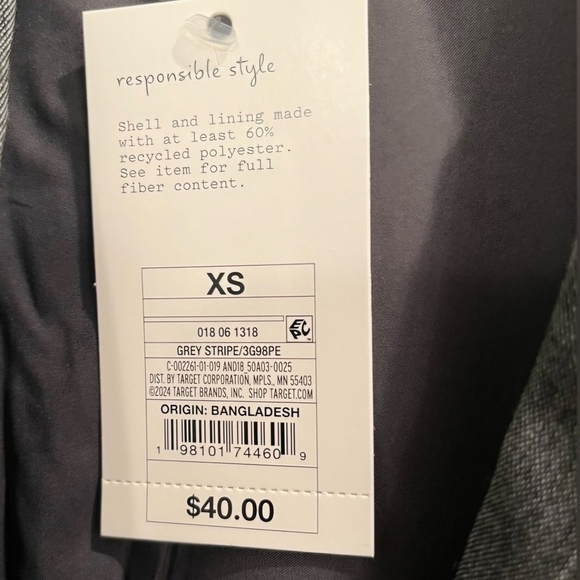 a new day Women's Charcoal Pinstripe Blazer Sz XS- NWT - Picture 4 of 5